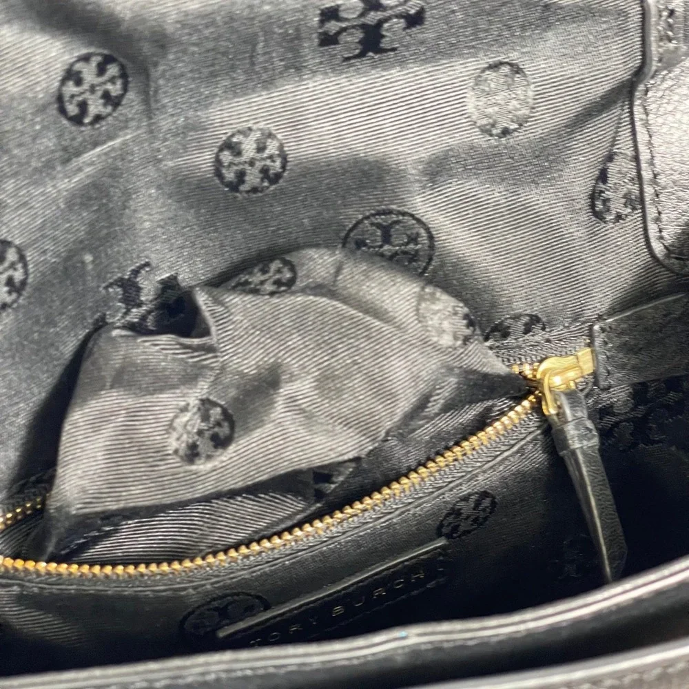 Tory Burch Black Pebbled Leather Crossbody Bag Gold Chain Strap